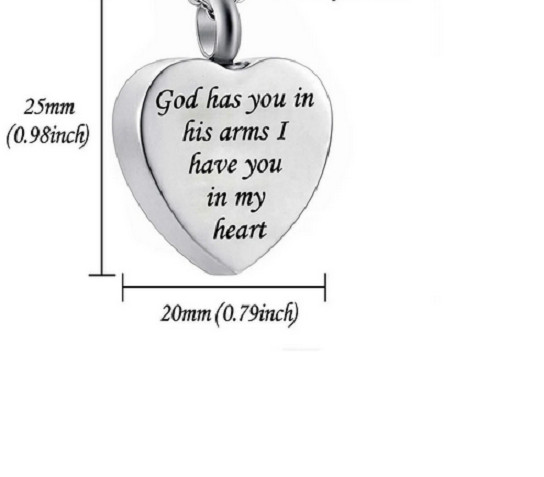 HEART URN GOD CREMATION ASHES QUOTE Pendant On 22″ 925 Sterling Silver Necklace