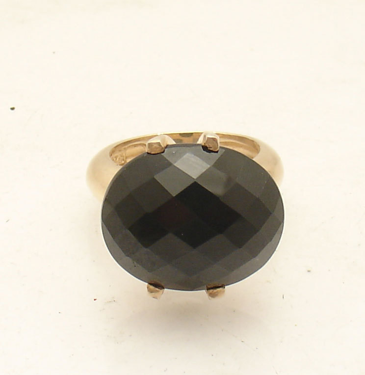 Size 6.5 Technibond Black Onyx Gemstone Ring 14K Yellow Gold Plated 925 Silver