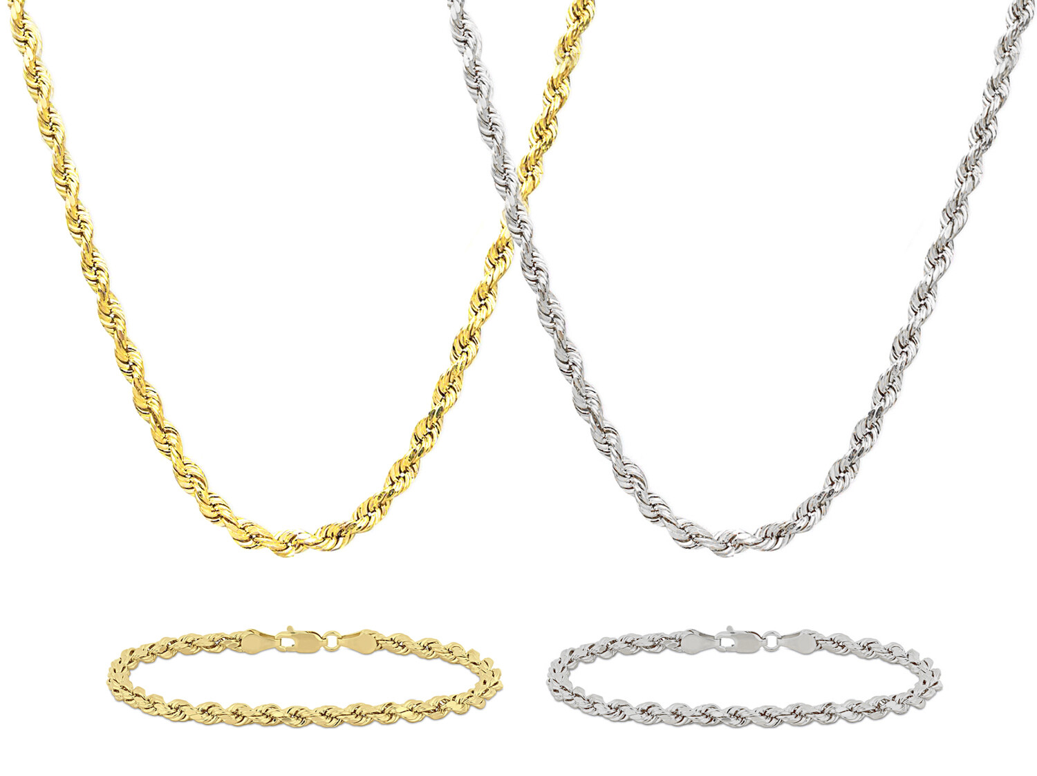 4MM Italian Sterling Silver Rope Link Chain Necklace 925 Silver Chain UNISEX