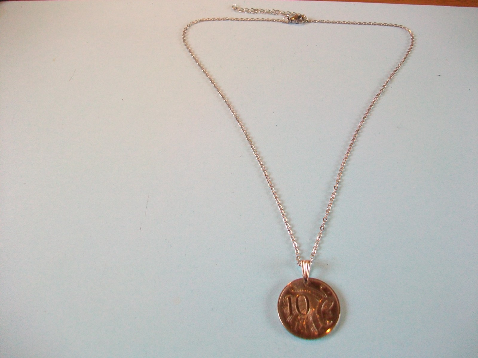 TEN CENT COIN – LYREBIRD SILVER FINE LINK CHAIN PENDANT NECKLACE – 1966 to 2013