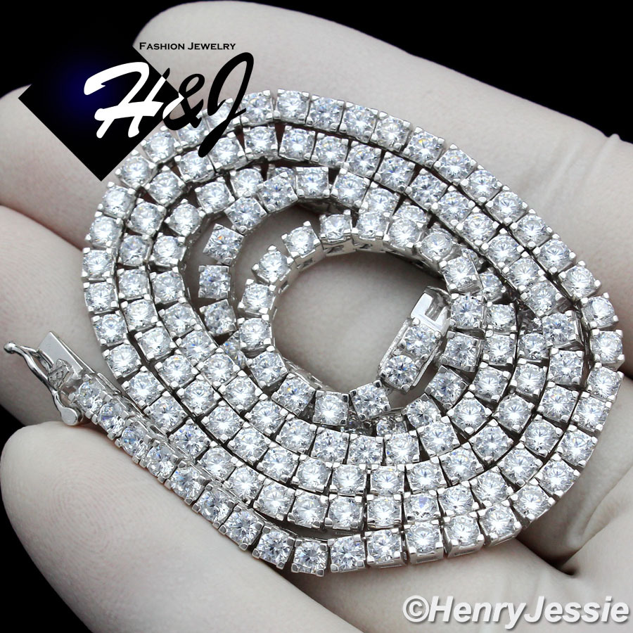 18″-28″MEN 925 STERLING SILVER ICY BLING CZ 3MM 1 ROW TENNIS CHAIN NECKLACE*N10