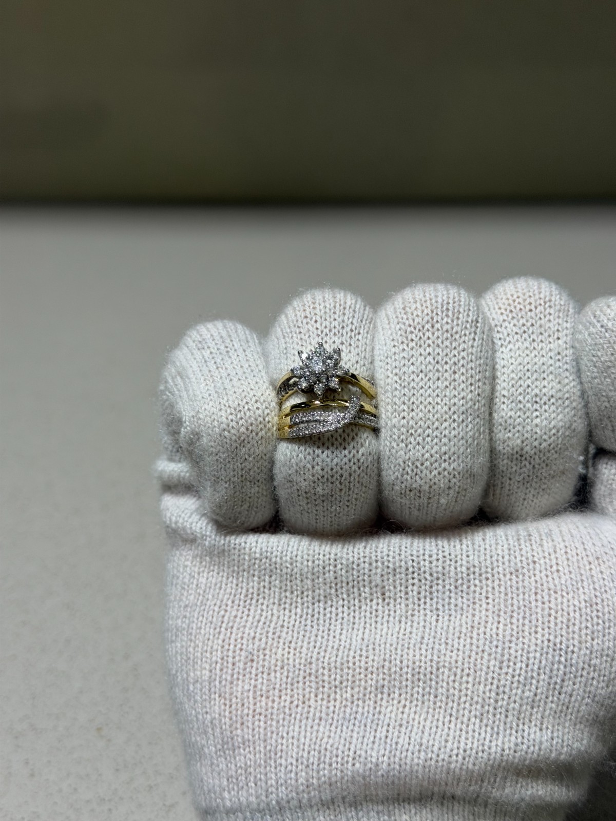 Gold Tone Pair of Two Rings With Multiple Stones