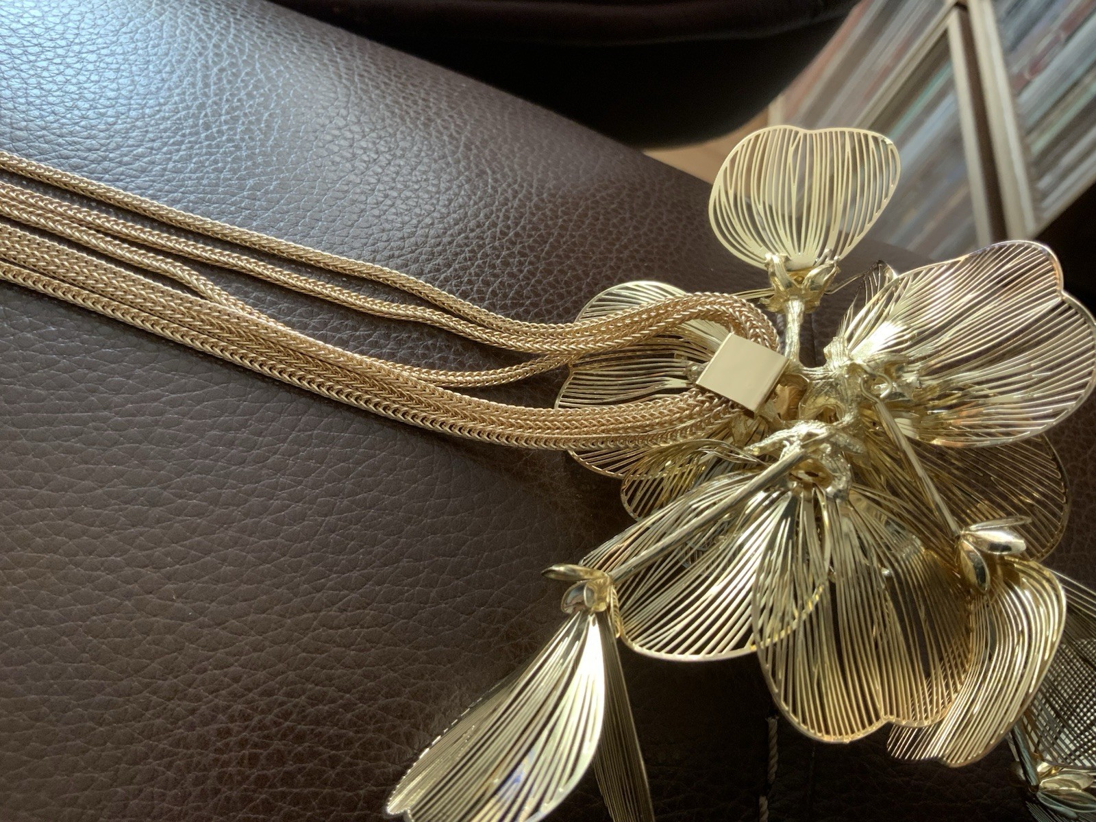 Zara Flower Necklace Cascade Gold Bafta Kate Middleton Statement Boho Petal CZ