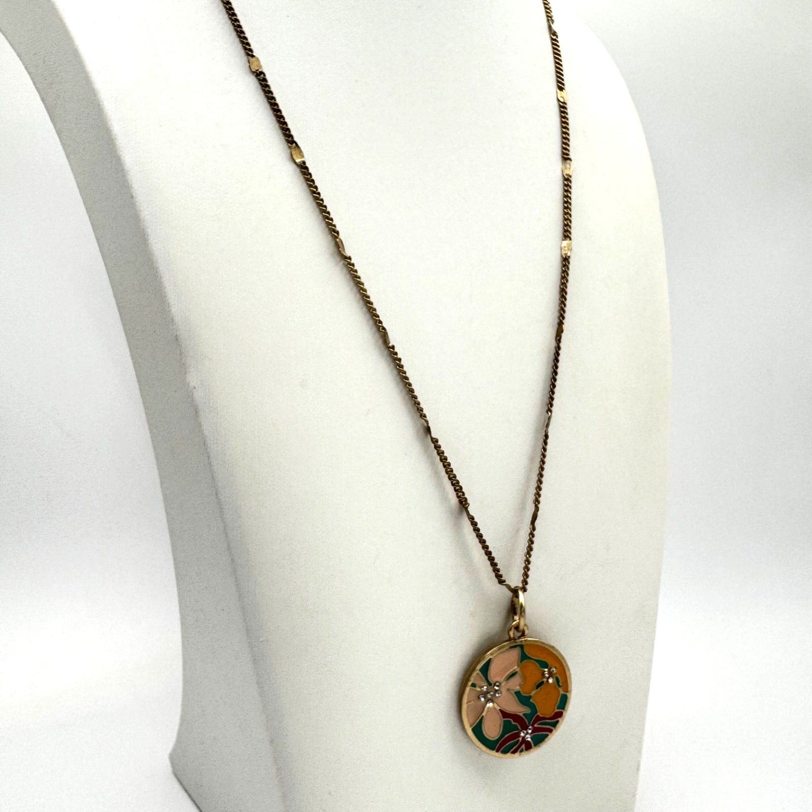 Lilly Pulitzer Lilly Lover Enamel Floral Pendent Necklace Gold Tone Rhinestone