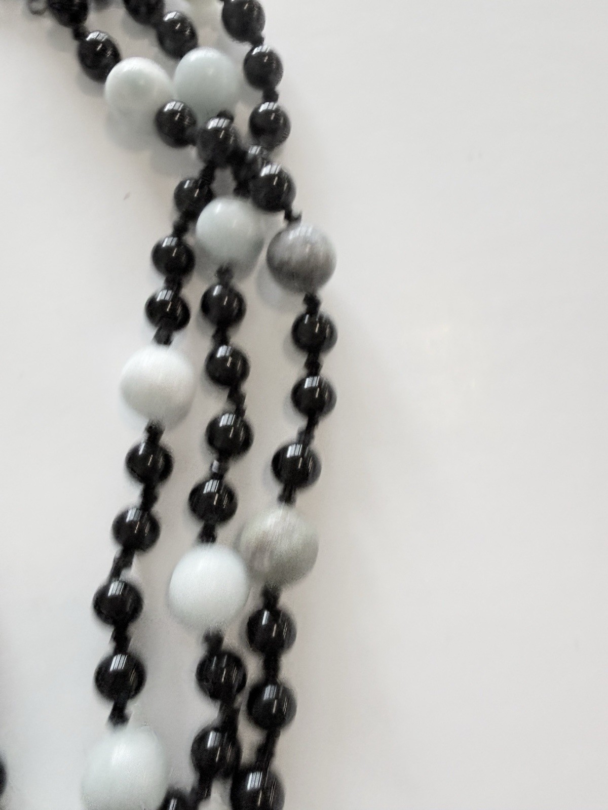 Black White Gray Glass Beaded Multi-Strand Layered Necklace Toggle Closure