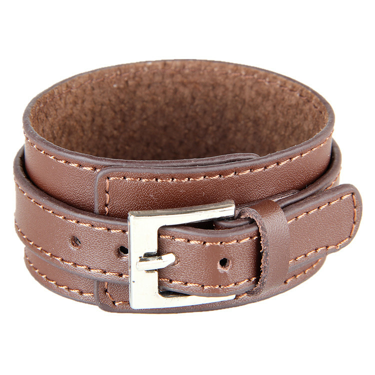 New Men Punk Wide PU Leather Belt Wristband Cuff Bracelet Bangle Adjustable US