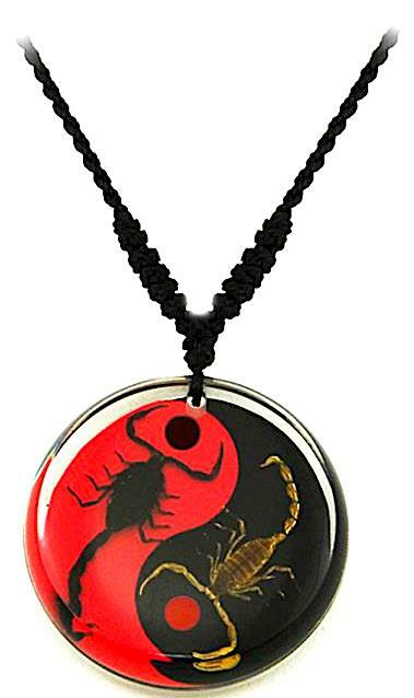 New! Real INSECT Ying Yang Red Black SCORPION NECKLACE Jewelry PENDANT