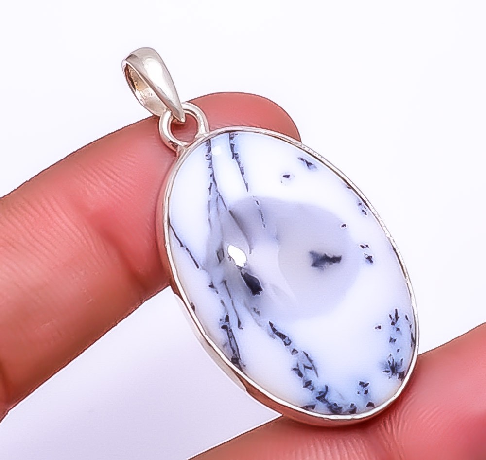 Dendritic Opal – Brazil Gemstone 925 Silver Plated Jewelry Pendant 1.79″ A335