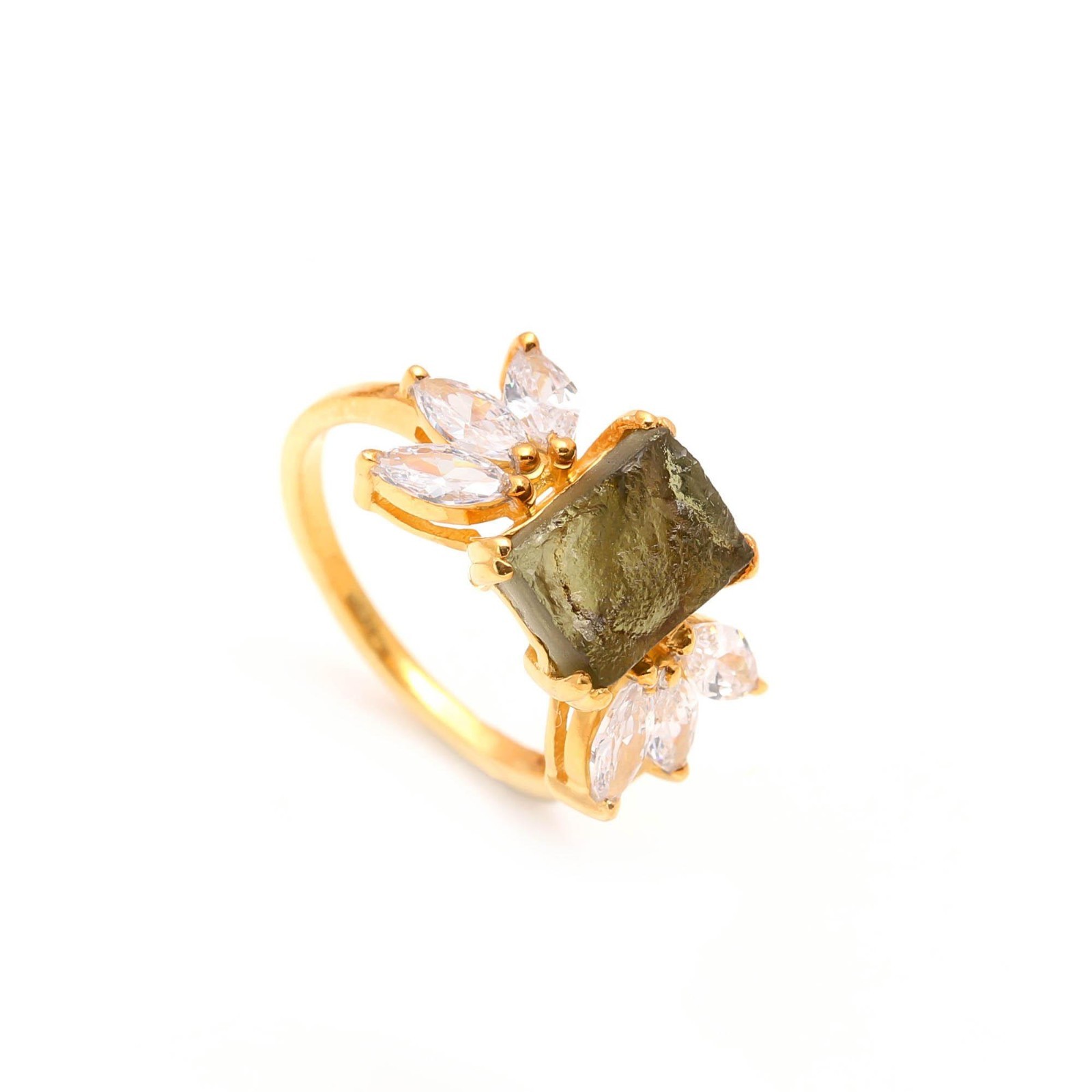 Raw Moldavite Octagon Ring, 925 Sterling Silver Gold Filled Handmade Jewelry