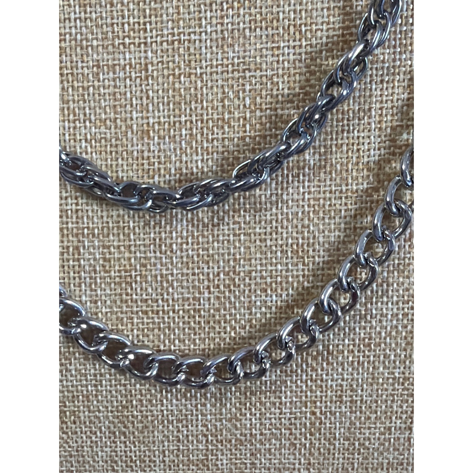 Silver Tone Layered Curb Link Chain Necklace Double Strand Streetwear Style
