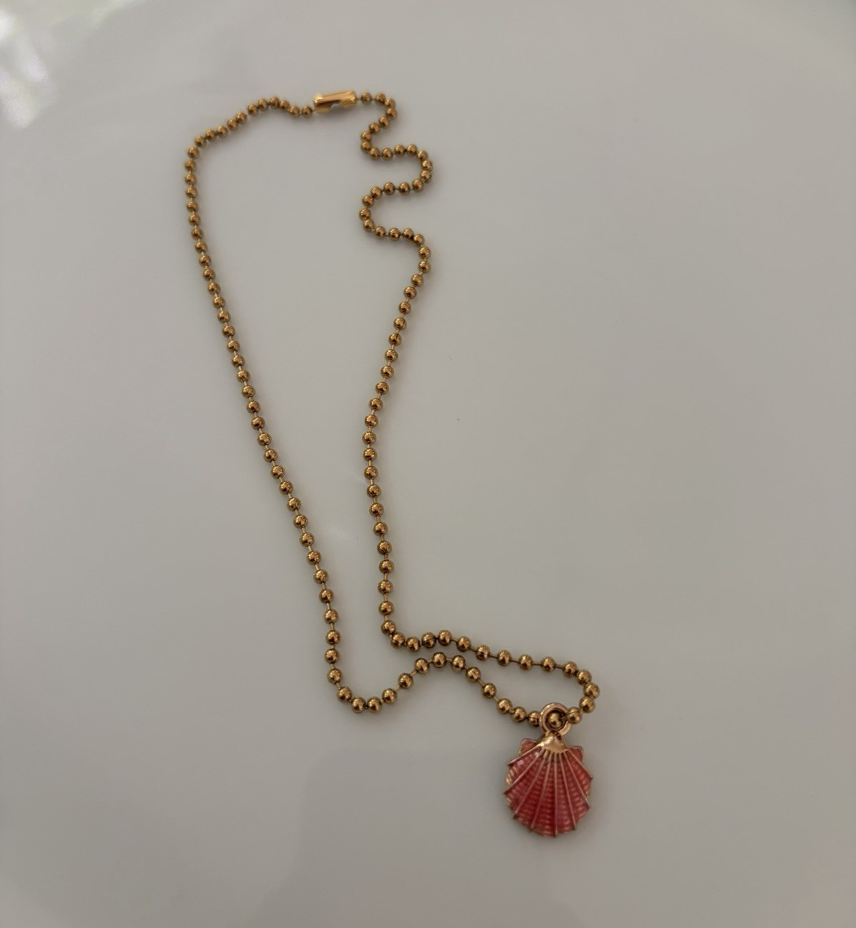 LileeLoo Gold Tone Ball Chain Necklace Pink Shell Charm