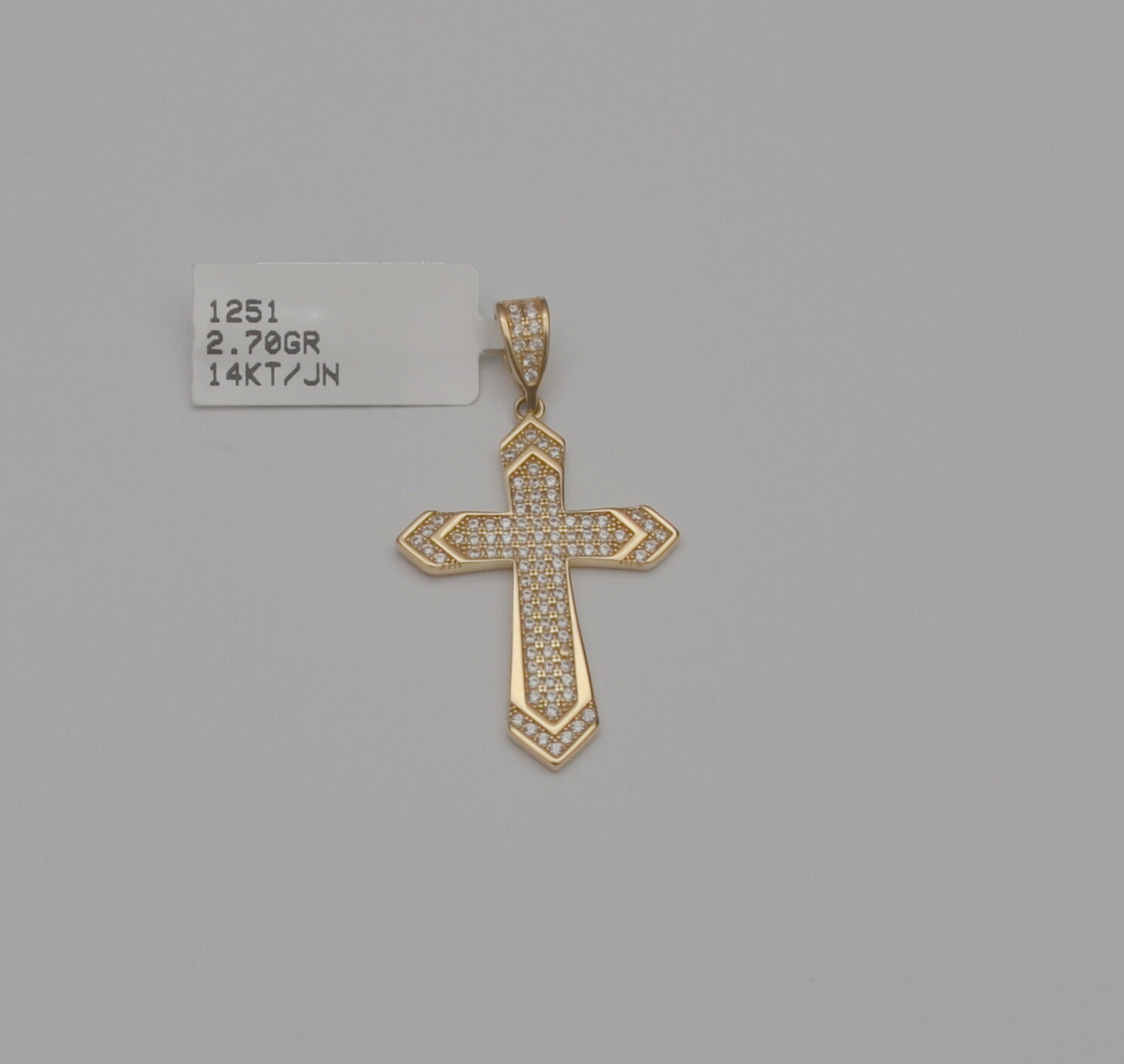 14k Solid Yellow Gold Cubic Zirconia Cross Charm Pendant 2.7 Gr 1.2 Inches