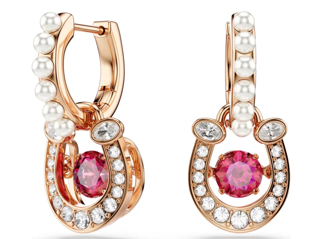 Swarovski Symbolica drop earrings Crystal pearl, Round cut, Pavé, Horse shoe