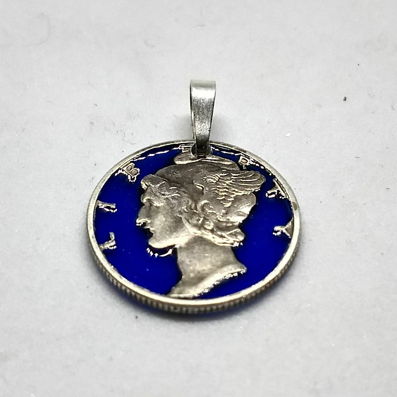 Epoxy Filled Mercury Dime Cut Coin Pendant