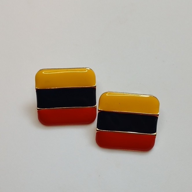 Multicolor Enamel Rectangle Stud Earrings Butterfly Back Nickel-Free Lobe Pair