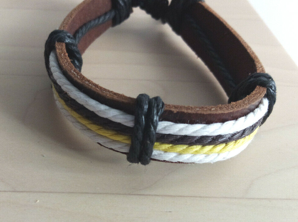 Brown Leather and Cotton Mens Womens Bracelet Anklet Wristband
