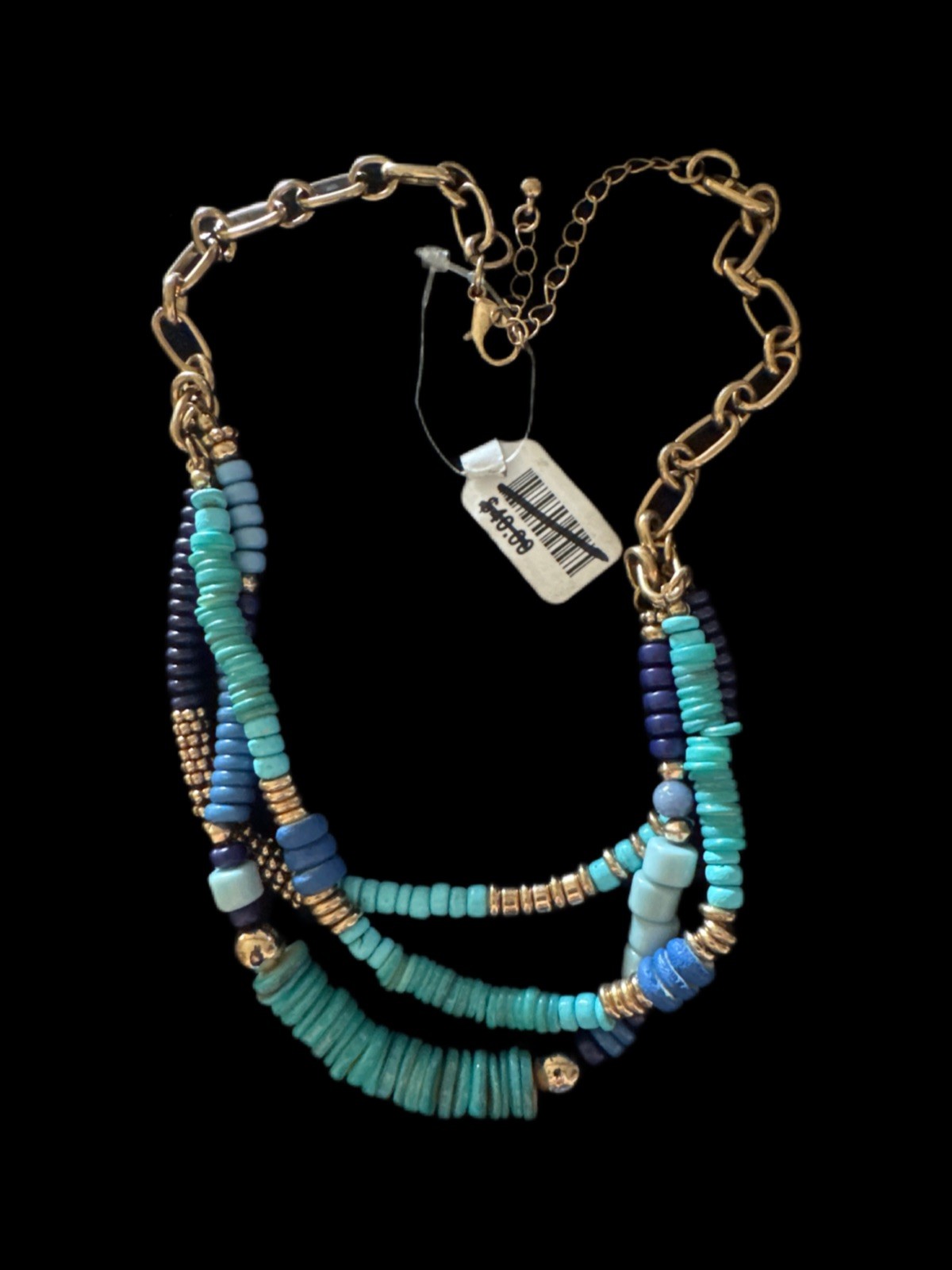 Free People Shaker Shakra 3 Strand Layer Beaded Turquoise/Gold Tone Necklace