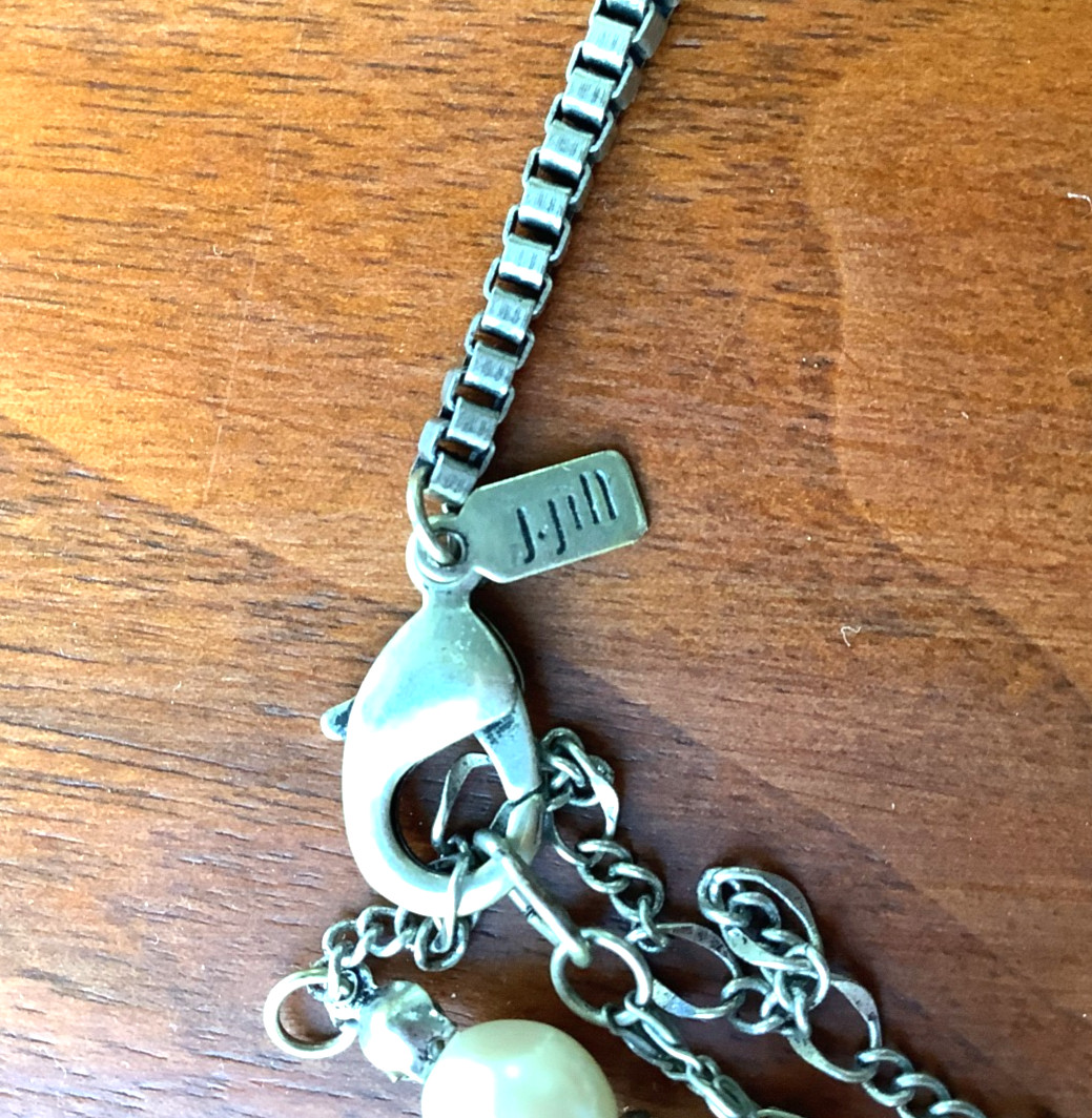 J Jill Necklace Statement Silver Tone 30″ Long Chain Simulated Pearls Beads