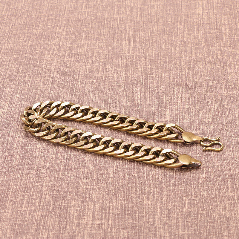 Solid Brass Handmade Vintage Bracelet Men’s Bracelet Curb Flat Chain Length 24cm