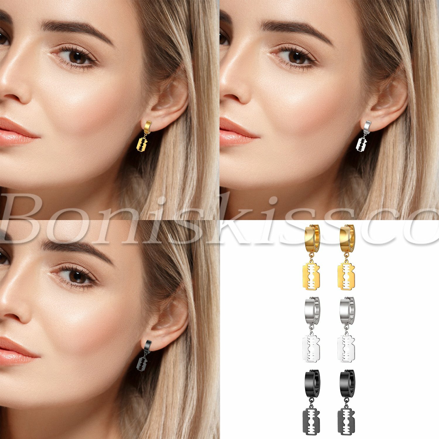 Men’s Women’s Razor Blade Drop Earrings Hoop Dangle Gothic Punk Halloween Party