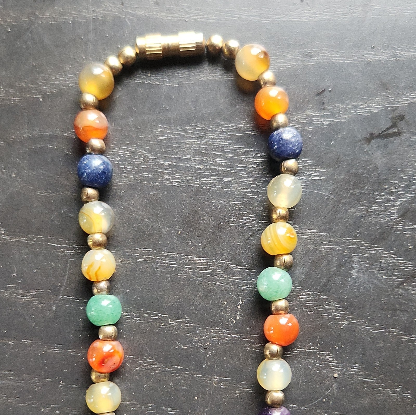 Multicolor Assorted Gemstone Beaded Necklace Ball/Bead Chain Barrel Clasp