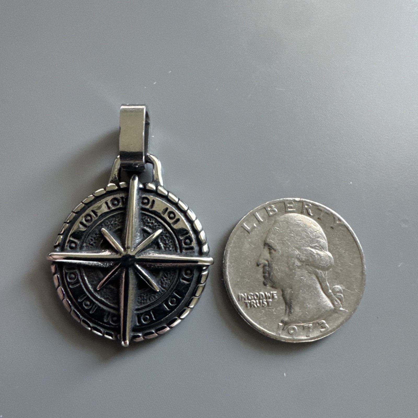 Viking Compass “North Star” or “Nautical Star” Silver Tone Pendant 24” Chain