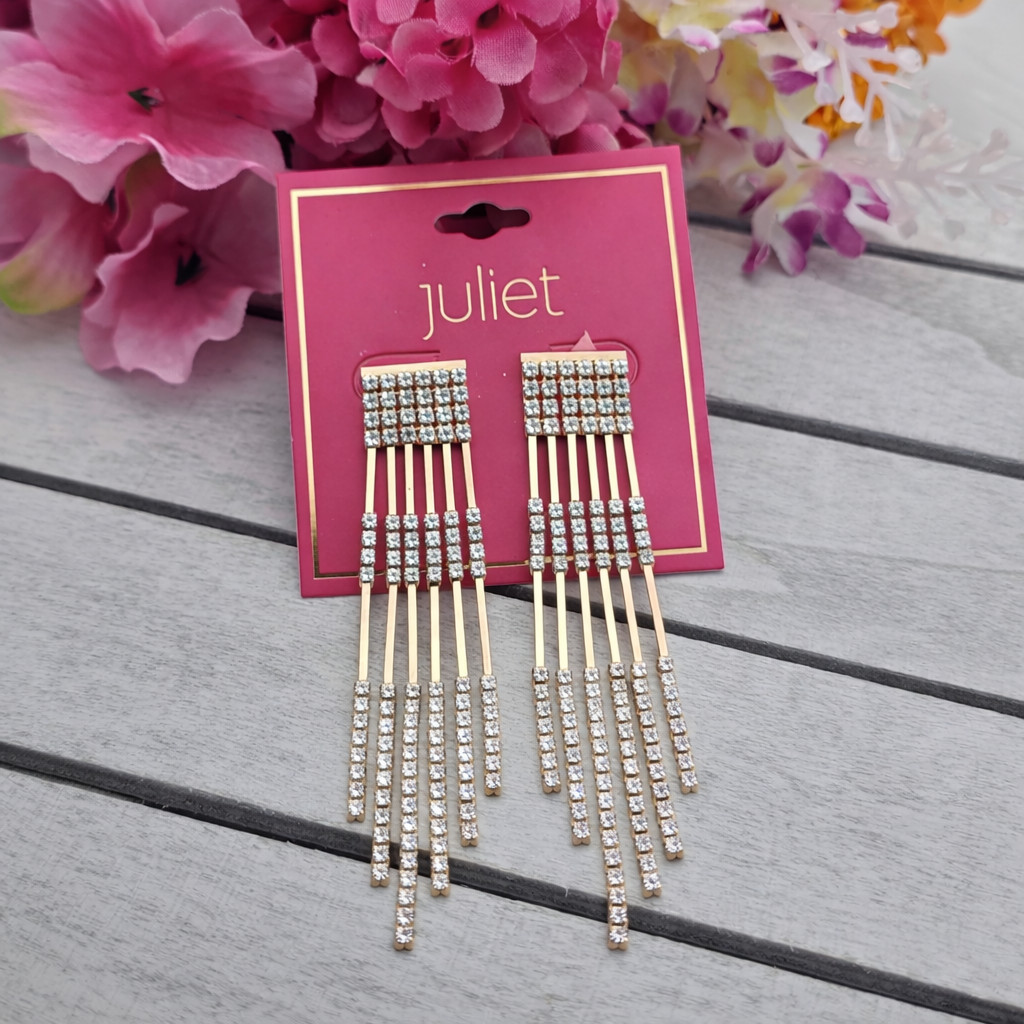 Juliet Gold Tone Crystal Fringe Drop Earrings 3.5 In Statement
