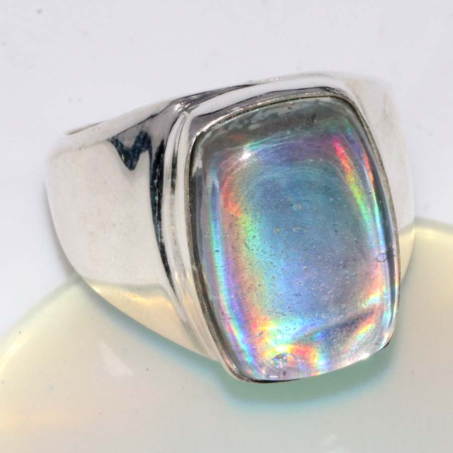 925 Silver Plated Man’S Dichroic Glass Fine Finish Ring US 9 Craft Jewelry GW
