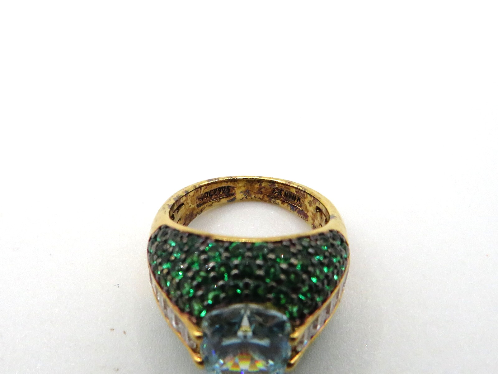 VINTAGE 925 STERLING SILVER RING w BLUE CUBIC ZIRCONIA STONE 9.9×8.1mm- SIZE 5**