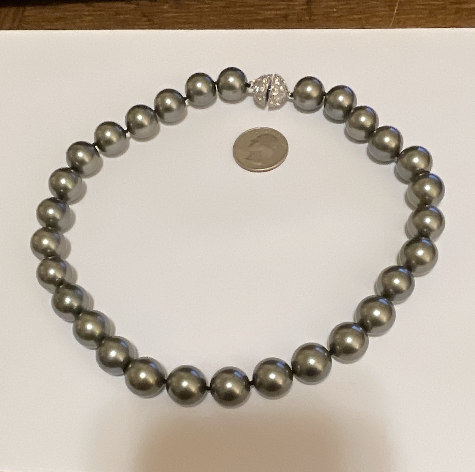 Gray Simulated Imitation Pearl Beaded Necklace, Round Ball/Bead Chain