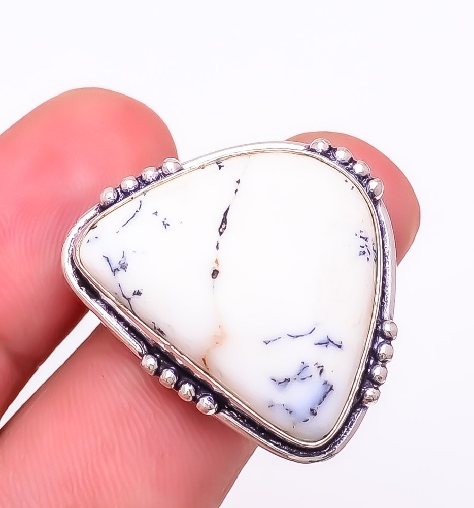 Natural Brazilian Dendritic Opal Gemstone 925 Silver Plated Ring s.7.5 LR-9736
