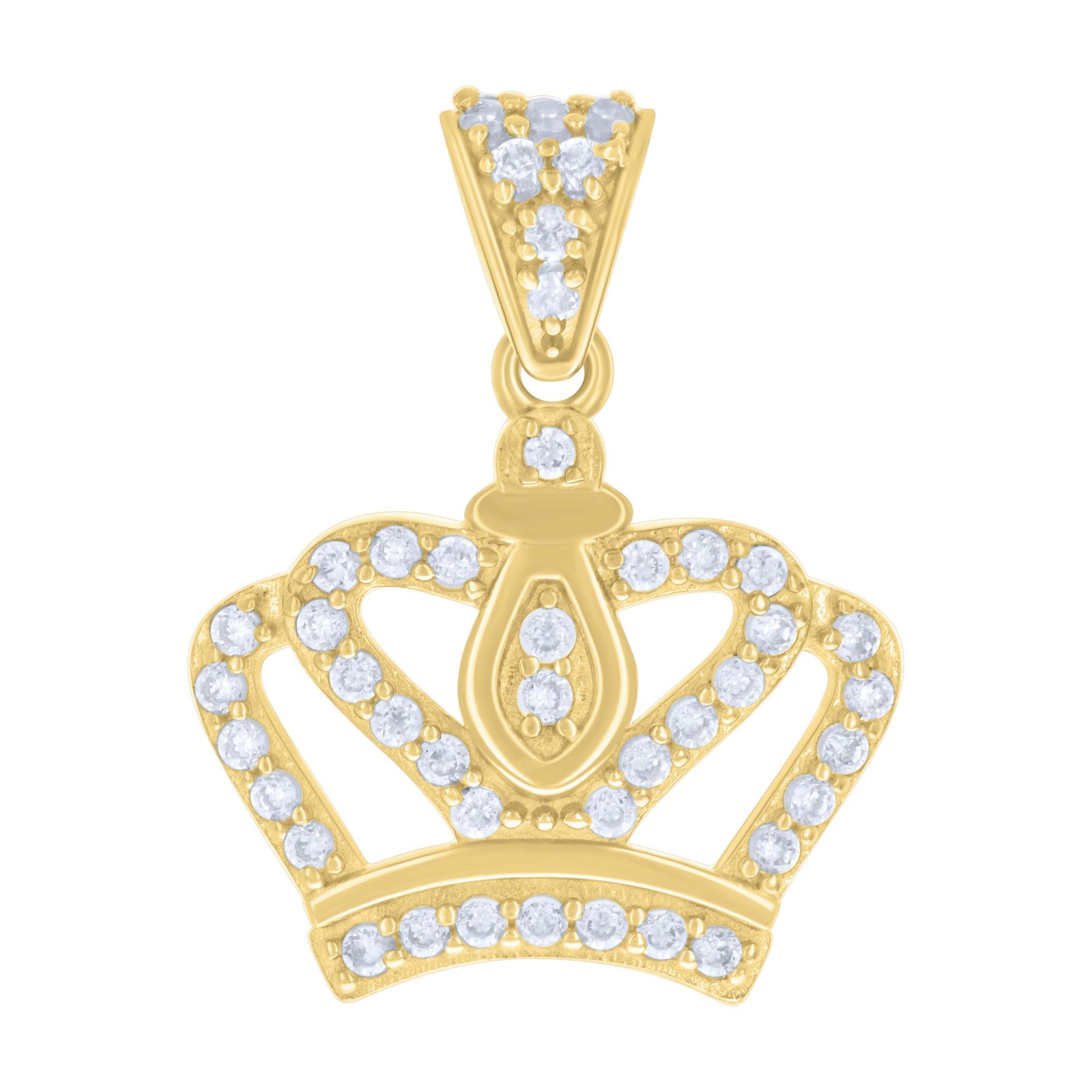 14K Yellow Gold Round CZ Womens 0.85″ Iced Out Royal Charm Queen’s Crown Pendant