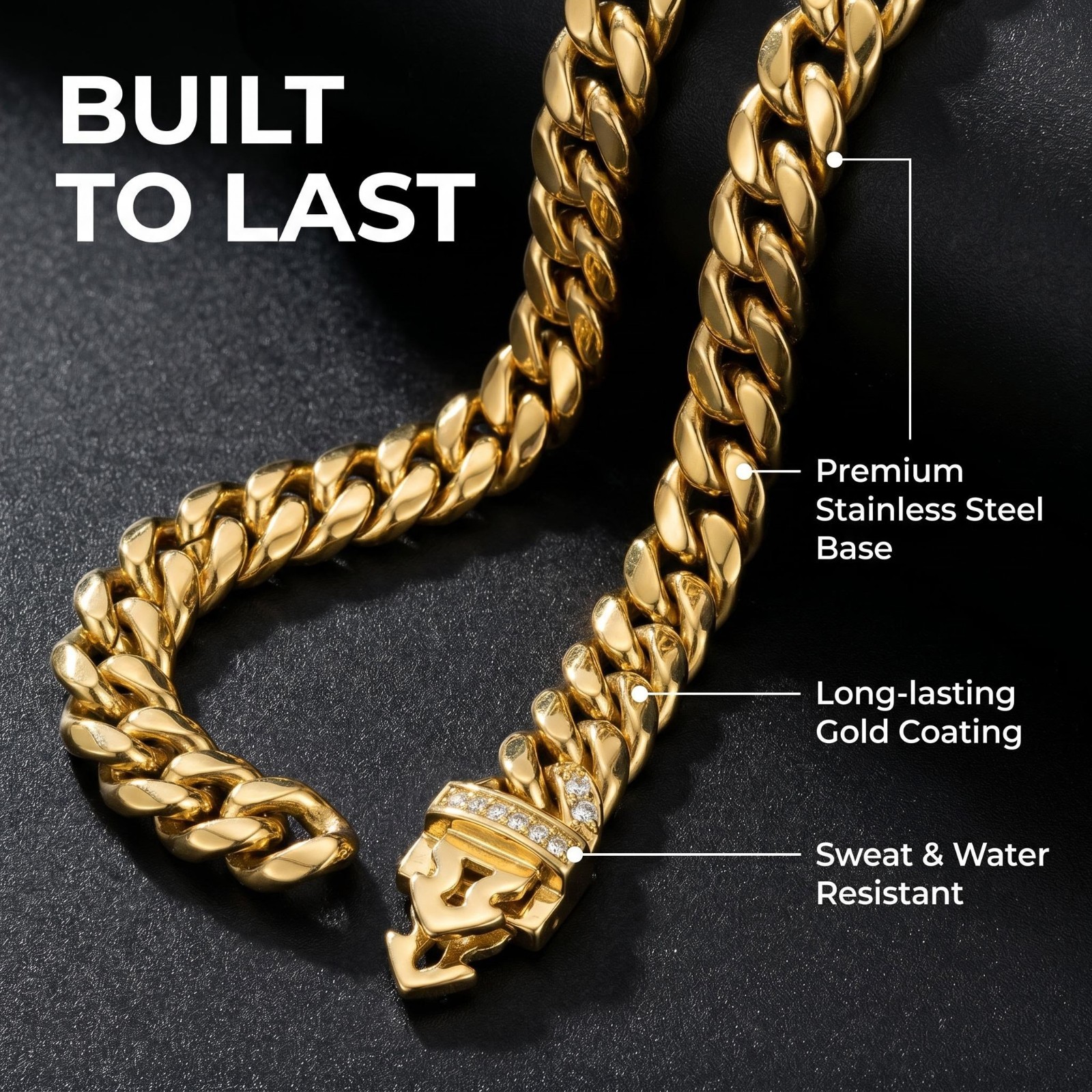 Miami Cuban Link Necklace/Bracelet Gold Plated Stainless Steel Hip Hop Jewelry
