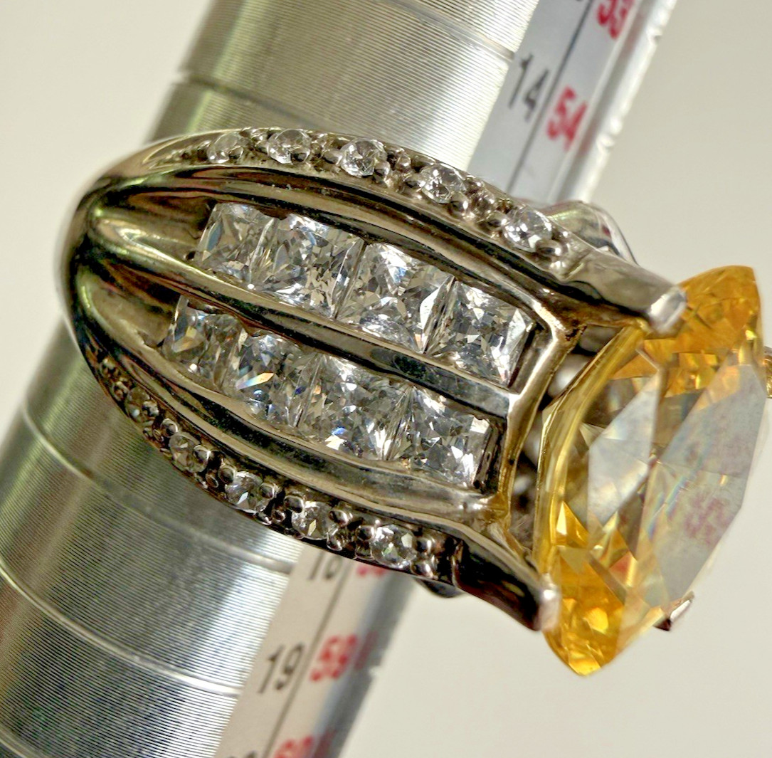 Stunning Marquise Canary Yellow Citrine & Clear CZ’s 925 Sterling Silver SZ8