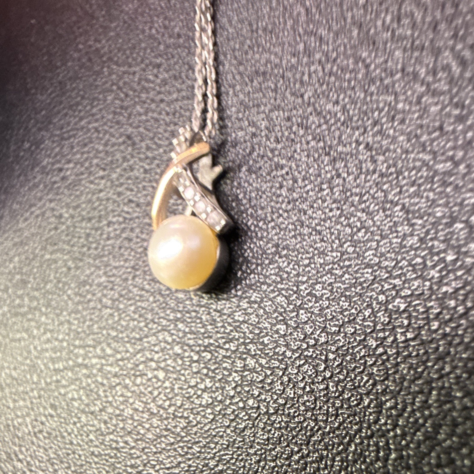 Silver-Tone Cable Chain Necklace Pearl & Rhinestone Charm Pendant Spring Ring