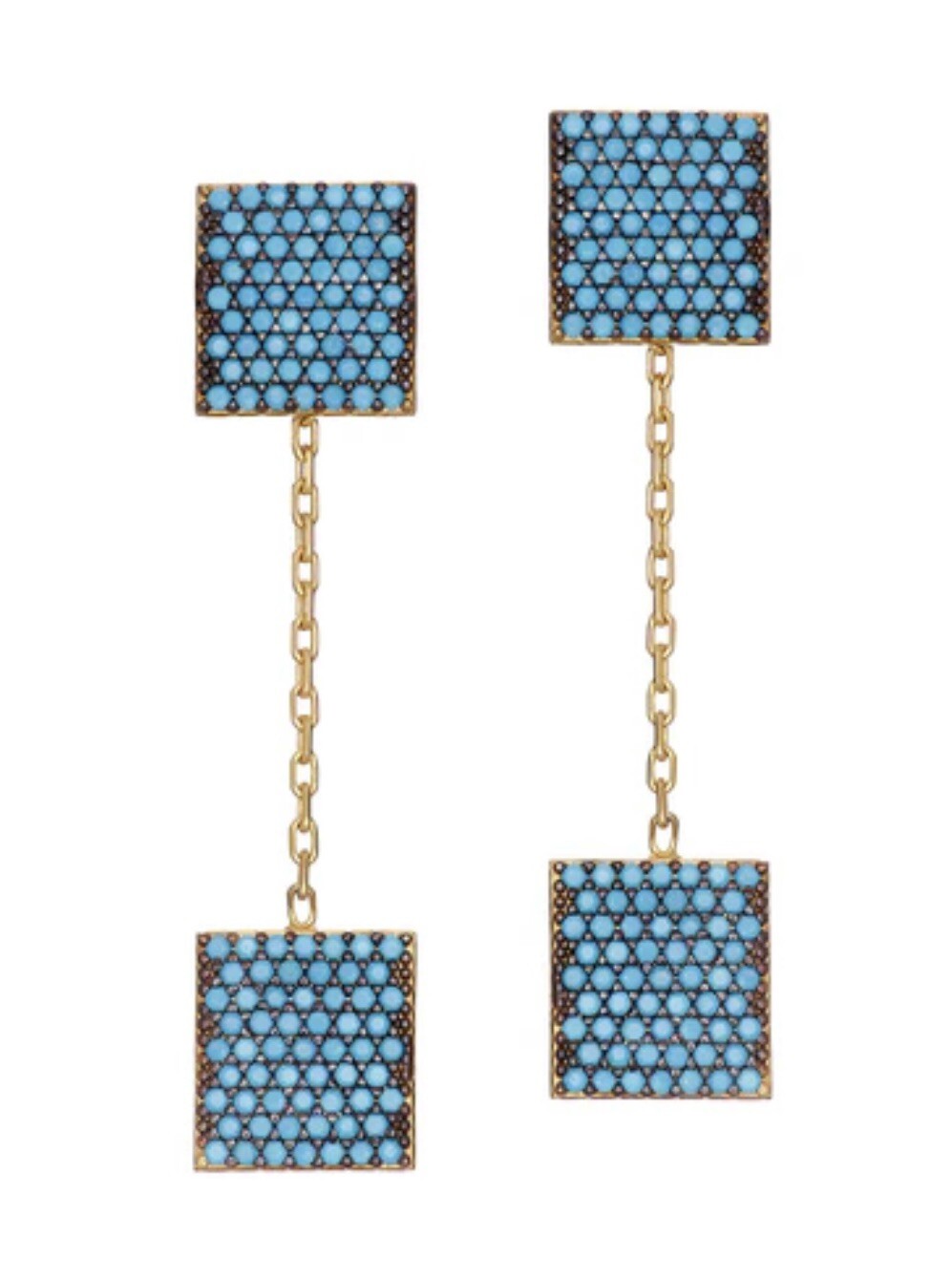 Sterling 14K gold vermeil & turquoise CZ stone box earrings
