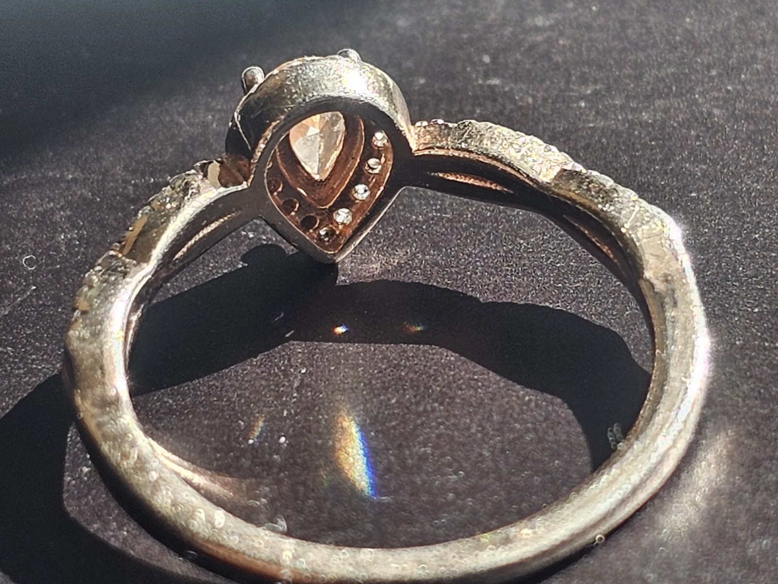 Silver Gnoce Halo Ring w/ Champagne Pear Cut CZ Size 8 S925 Sterling *Worn*