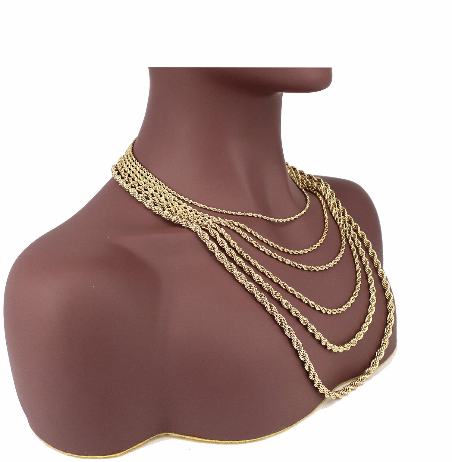Men’s 14k Rope Chain Necklace Bracelet 2mm 3mm 4mm 5mm 6mm Yellow Gold Plated