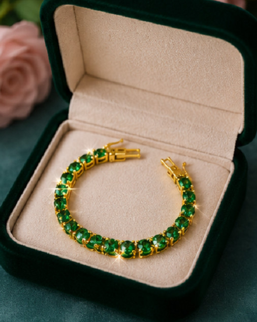 9ct Round Simulated Elegant Green Emerald Tennis Bracelet 14K Yellow Gold Plated