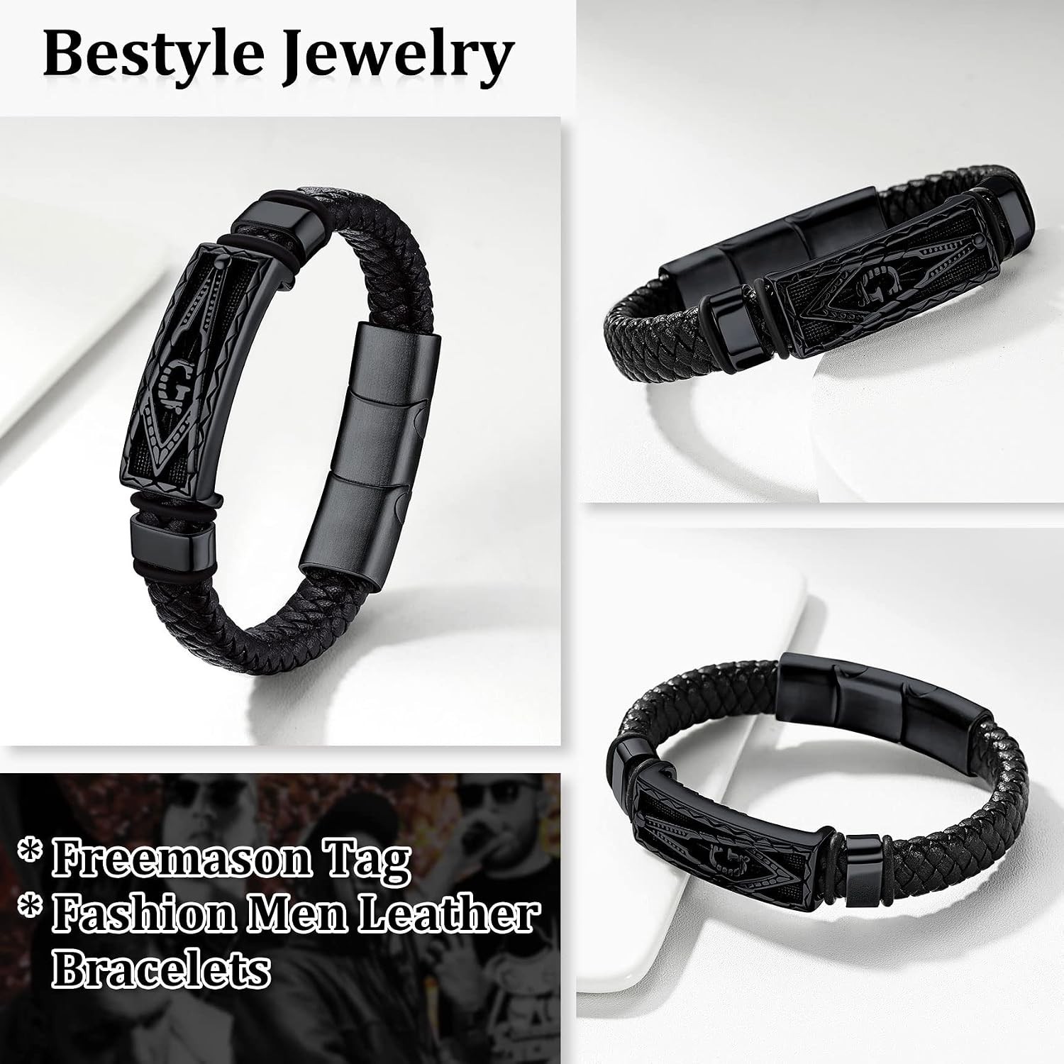 Genuine Leather Braided Viking Bracelets for Men Boys, Vintage Thor’s Hammer/…