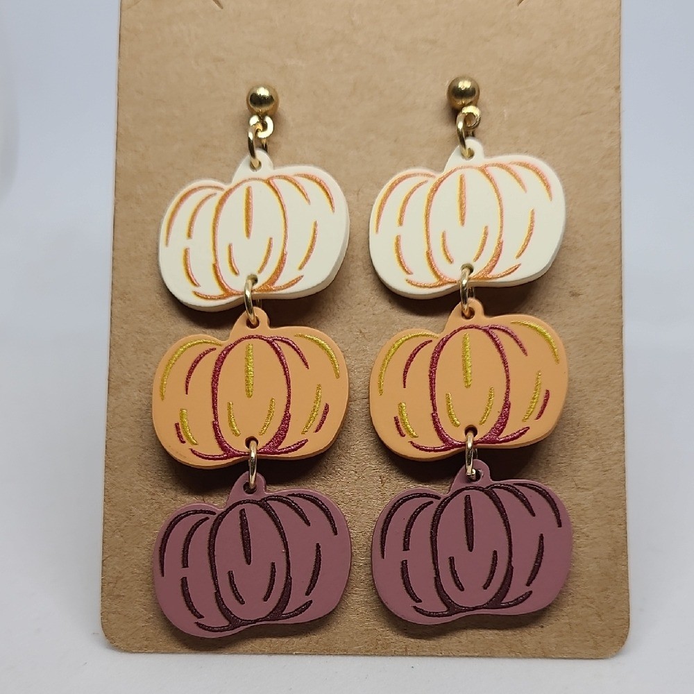 Pumpkin Dangle Stud Multi-Color Earrings NWOT Ladies Fall Outdoor Casual Festive