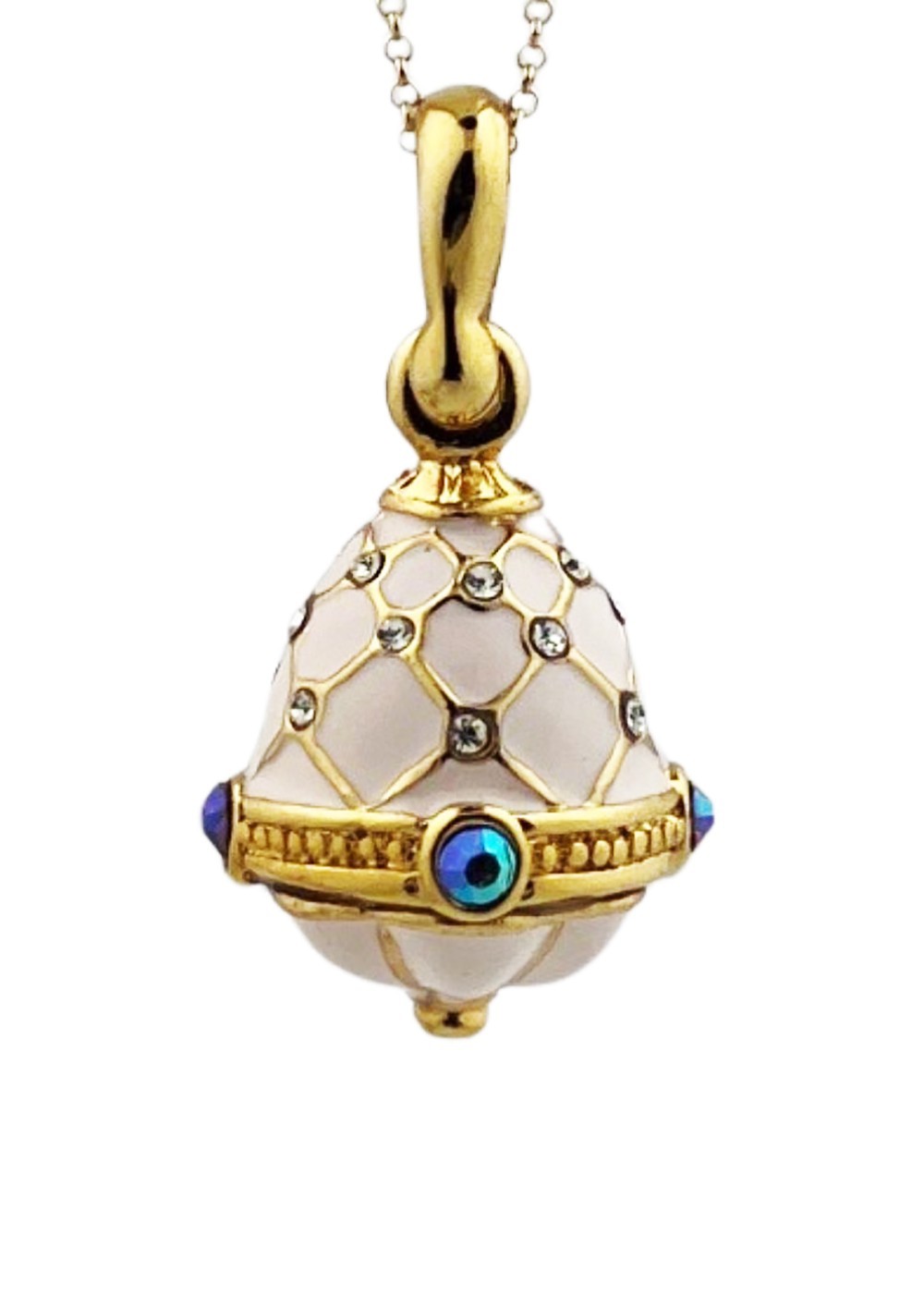Enameled Egg Pendant Easter Gift For Women Her, Beige gold Color, Metal Egg