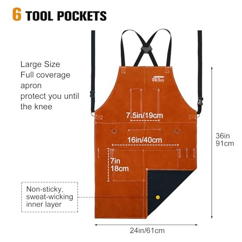 Leather Welding Work Apron 24″ X 36″ Heat Flame Resistant Cowhide Brown