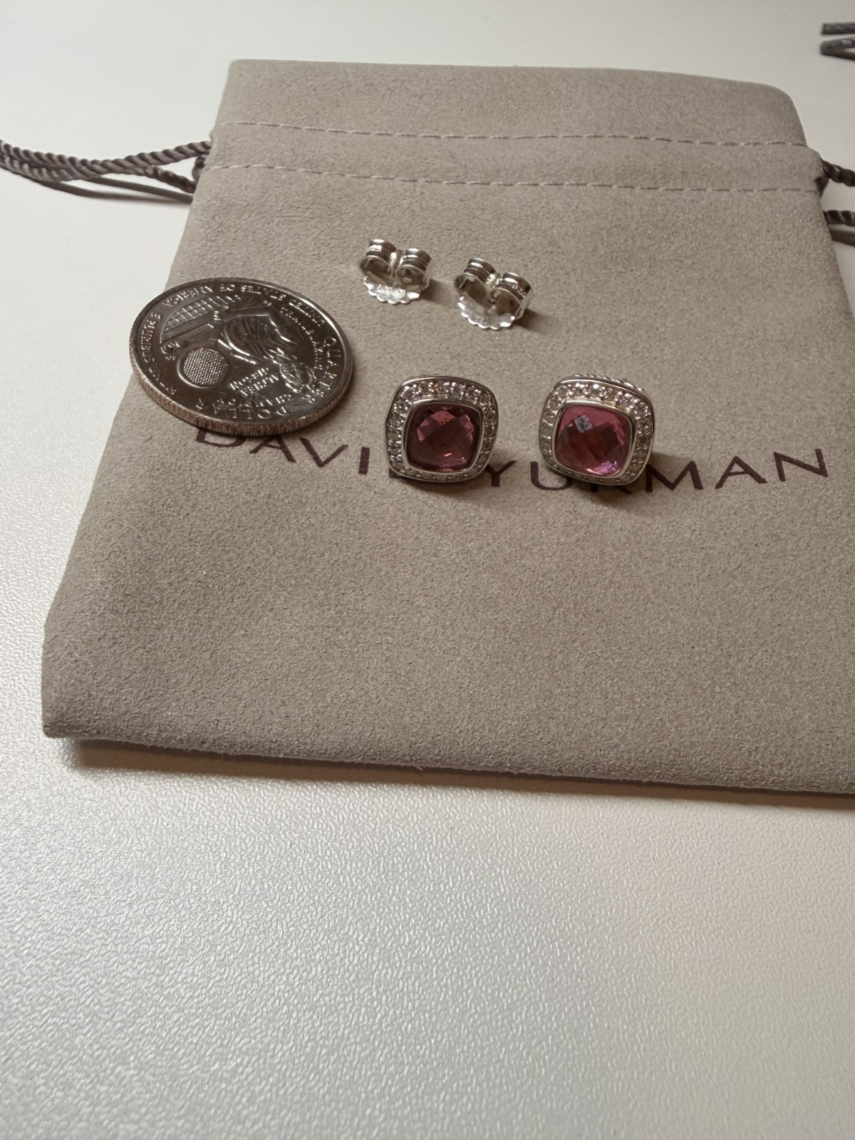 David Yurman Sterling Silver925 Stud Earrings Pink Tourmaline 7 mm