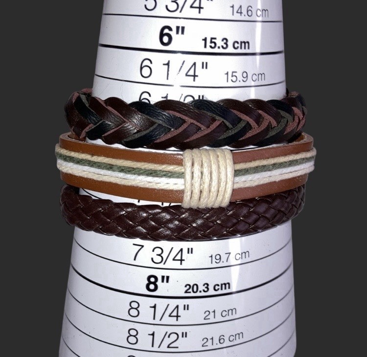 3 Pc Unisex Men Women Braided Weave Faux Leather Layered Stackable Bracelet NWOT