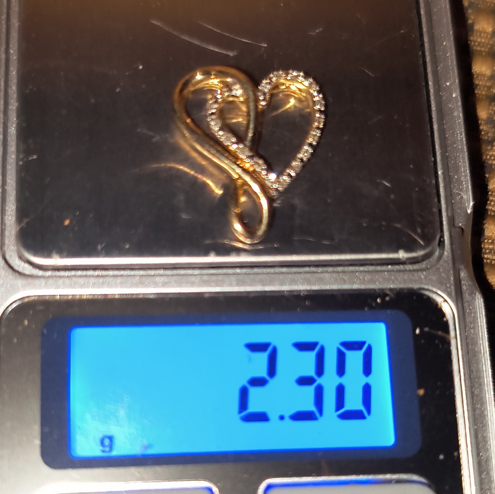 Gold Tone Heart Diamond Accented Pendant Round Pavé Set Stones Metal Love Theme