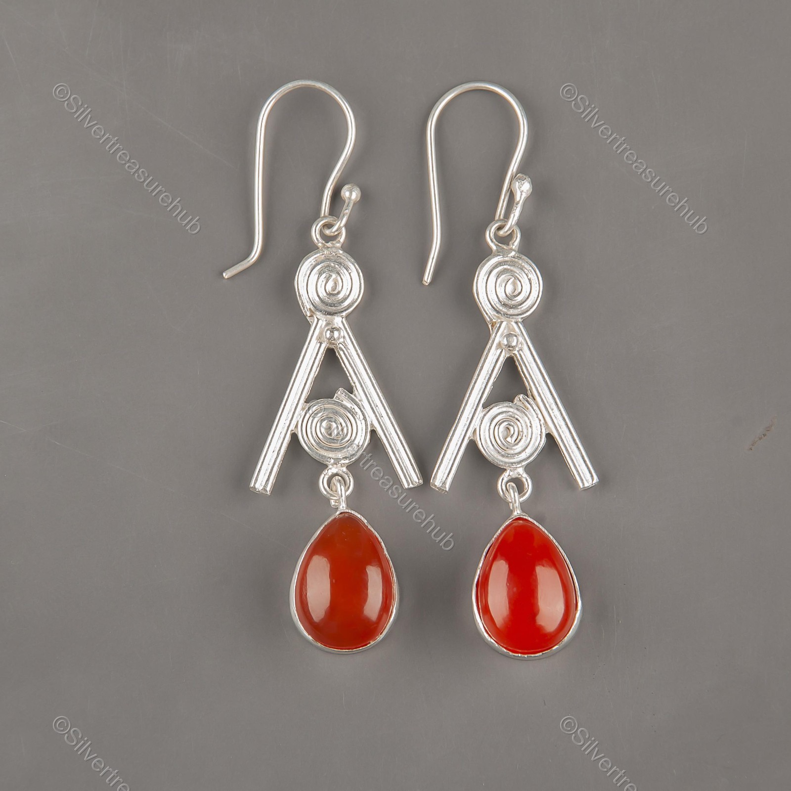 Carnelian Gemstone 925 Silver Sister Drop Dangle Channel Set Earrings Jewelry