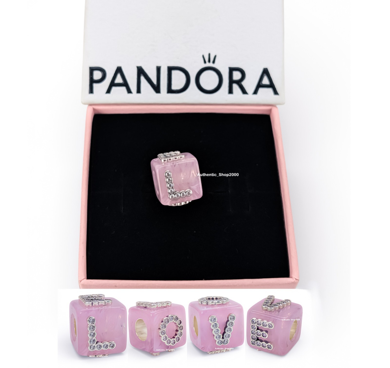 New 100% Authentic PANDORA 925 Ale Pink Murano Glass Love Cube Charm 794433C01
