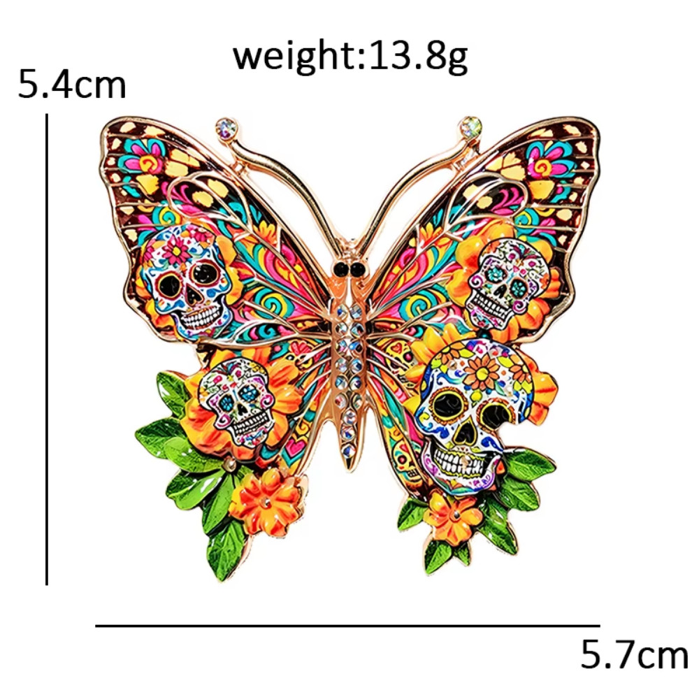 Halloween Sugar Skull Butterfly Brooch Pin Crystal Gothic Pin Costume Jewelry Gi