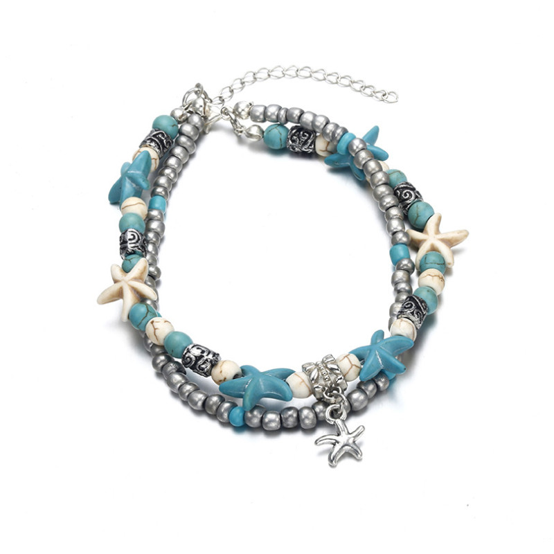 Bohemian Vintage Handmade Dolphins Shell Beads Multi Layer Anklet or Bracelet